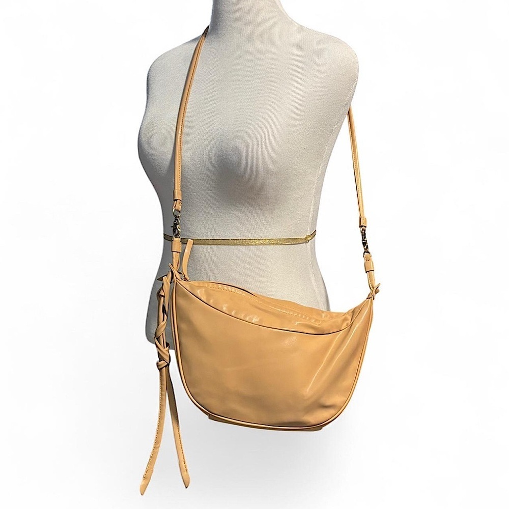 Anthropologie Tan Faux Leather Shoulder Bag Slouchy Hobo Boho Minimal Knot Strap - Picture 1 of 7